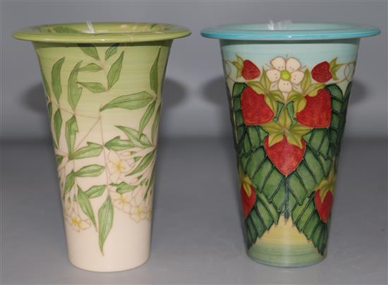 A Sally Tuffin for Dennis Chinaworks. Two beaker vases pattern no.1 & 2 15cm each